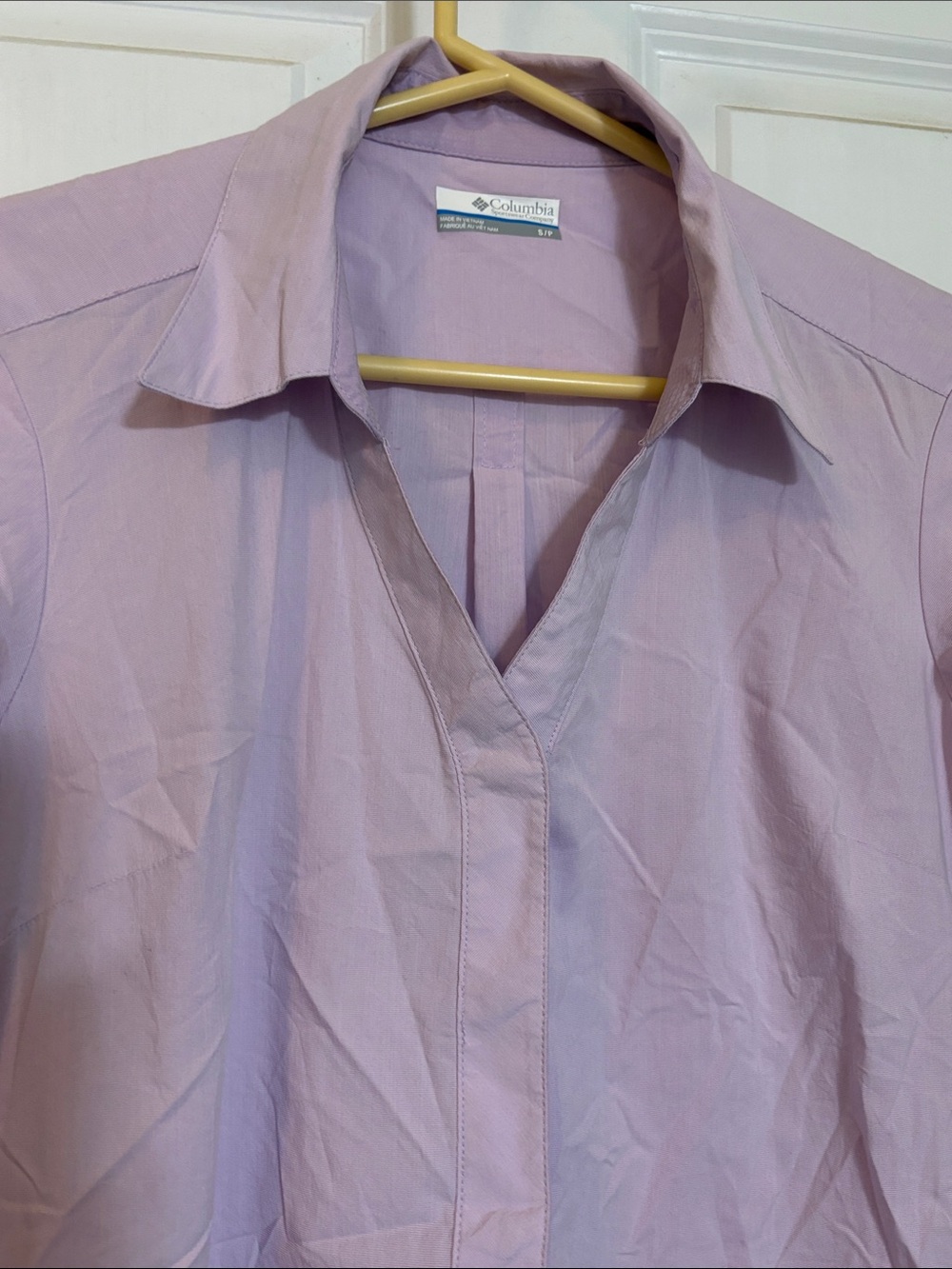 Columbia s Light Purple Collared Button-Front women dress with tie and pockets